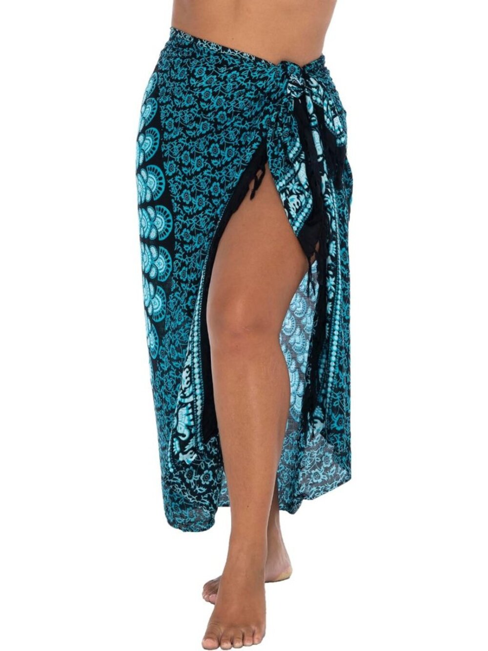 Plus Size Sarong Swimsuit Cover-Up, Peacock Print Beach Wrap Skirt, Bikini